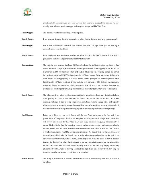 Second Quarter - Dabur India Limited