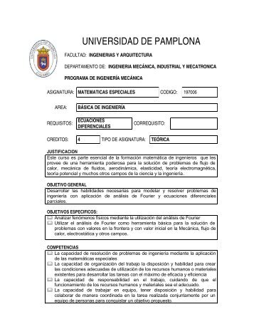 MATEMATICAS ESPECIALES - Universidad de Pamplona