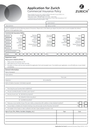 Commercial insurance policy proposal - Zurich