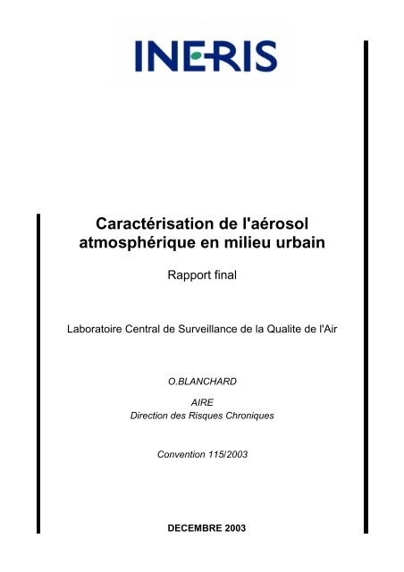 Caractérisation de l'aérosol atmosphérique en milieu urbain - LCSQA