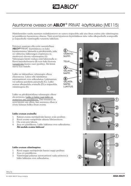 Abloy Privat lukon kÃ¤yttÃ¶ohje - Abloy Oy