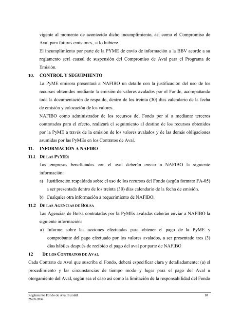 Reglamento del Fondo de Aval Bursátil para PyMEs - Banco de ...