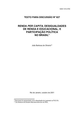 renda per capita, desigualdades de renda e ... - Livros GrÃ¡tis