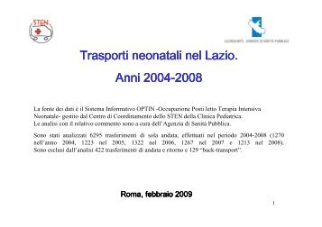 Trasporti neonatali ottobre 2003- dicembre 2008 - Agenzia di SanitÃ  ...