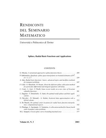 RENDICONTI DEL SEMINARIO MATEMATICO