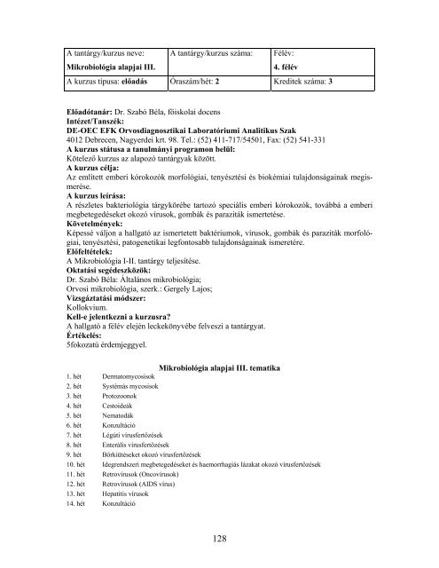 2005 BSc - Orvosi laboratÃ³riumi Ã©s kÃ©palkotÃ³ diagnosztikai ...