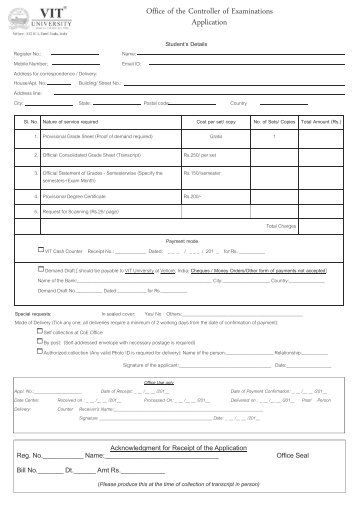 Transcripts request Form - VIT University