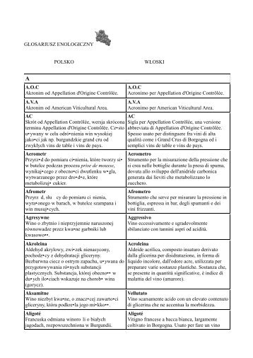 GLOSARIUSZ ENOLOGICZNY pol-ita - UniversitÃ  degli studi di ...