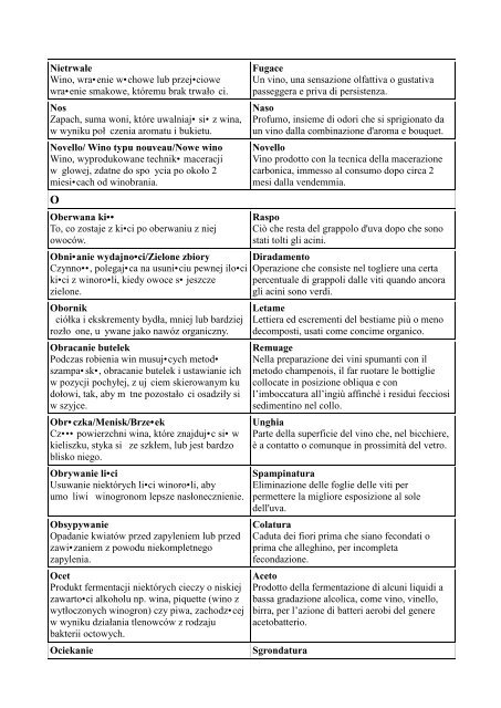 GLOSARIUSZ ENOLOGICZNY pol-ita - UniversitÃ  degli studi di ...