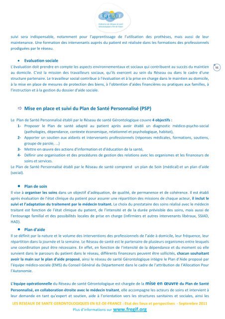 Les RÃ©seaux de santÃ© GÃ©rontologiques d'Ile-de-France Etat ... - Fregif