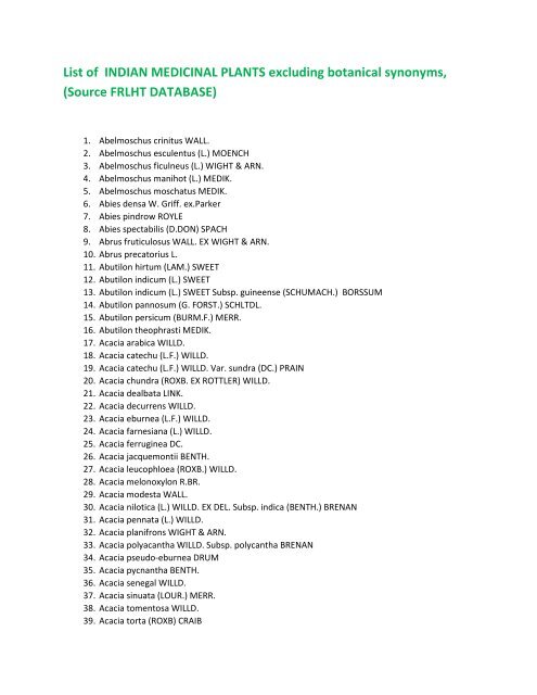 List of Indian Medicinal Plants - NMPB