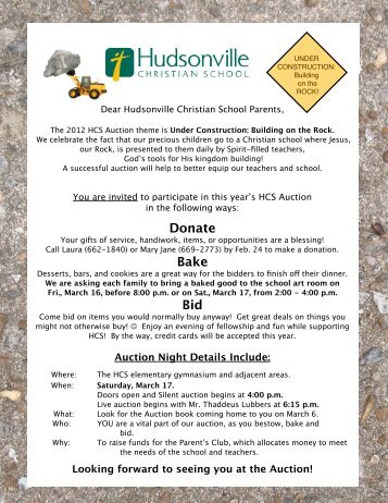 Auction Invitation Letter - Hudsonville Christian Schools