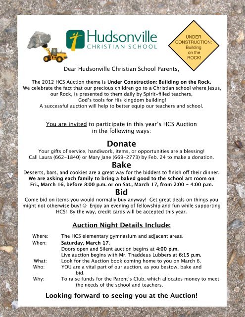 Auction Invitation Letter - Hudsonville Christian Schools