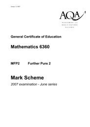GCE Mathematics Unit 2 Mark Scheme June 2007 - Gosford Hill ...