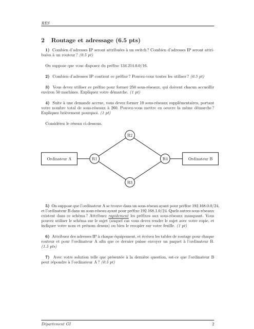 Devoir surveillÃ© - Module RES 1 Questions gÃ©nÃ©rales (7 pts)