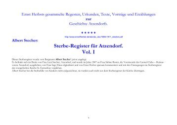 Sterbe-Register fÃ„r Atzendorf. Vol. I - Ernst Herbsts