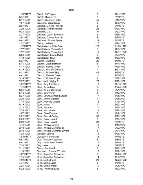 1970 Date of Death Name (Last name first, upper & lower case ...