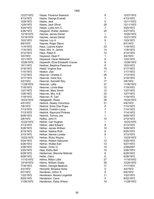 1970 Date of Death Name (Last name first, upper & lower case ...