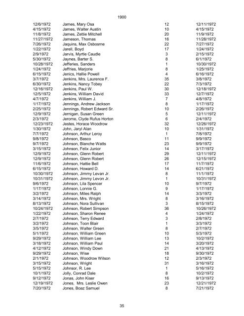 1970 Date of Death Name (Last name first, upper & lower case ...