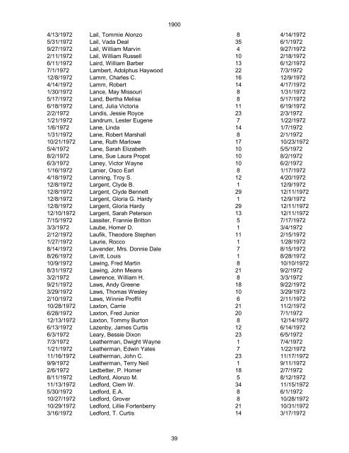 1970 Date of Death Name (Last name first, upper & lower case ...