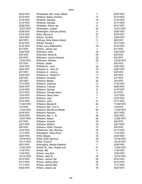 1970 Date of Death Name (Last name first, upper & lower case ...