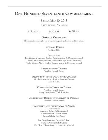 May Ceremony 2013 - Registrar - Clemson University