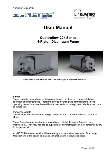 User Manual Quattroflow-20k Series 4-Piston Diaphragm Pump