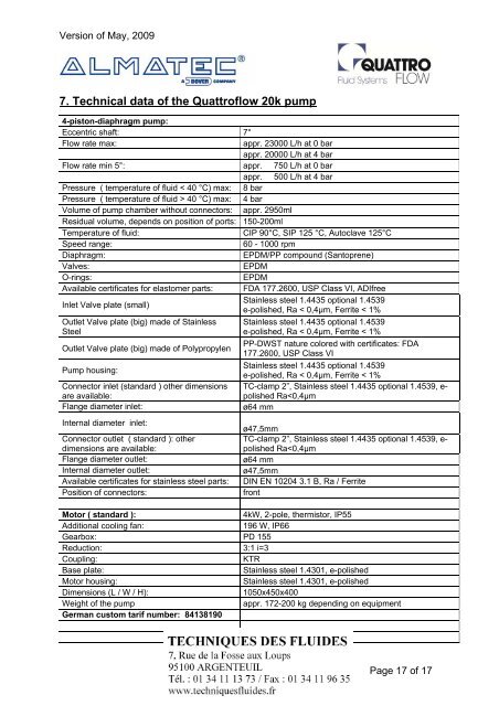 User Manual Quattroflow-20k Series 4-Piston Diaphragm Pump