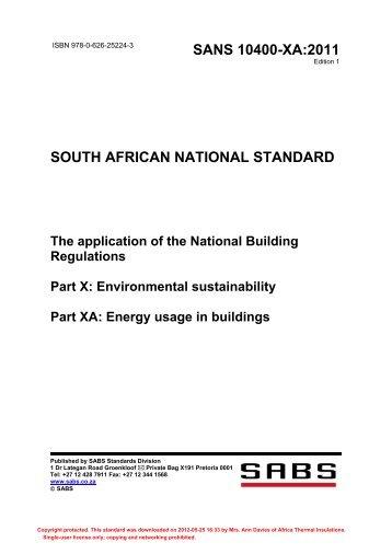 SANS 10400-XA:2011 - Africa Thermal Insulations