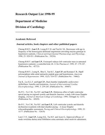 Research Output List 1998-99 - Department of Medicine, HKU & QMH