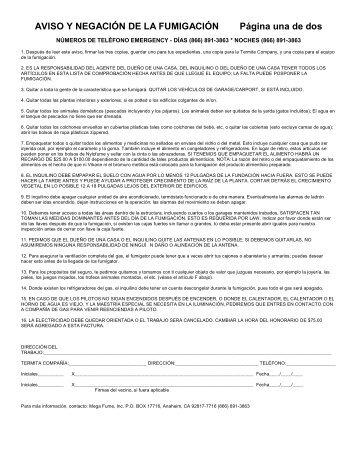 Aviso y Discliamer de la fumigaciÃ³n - Mega Fume, Inc.