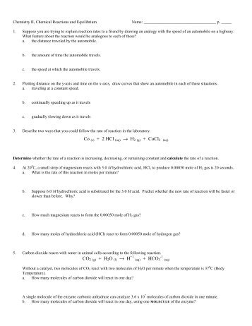 Chemistry II, Chapter 17 Review Worksheet - Avon Chemistry