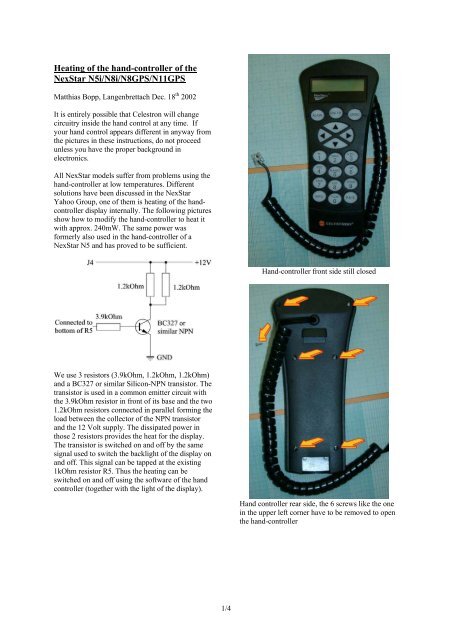 Heating of the hand-controller of the NexStar N5i/N8i ... - DD1US