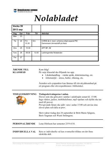 Nolabladet nr 6, vecka 39 - Nolaskolan