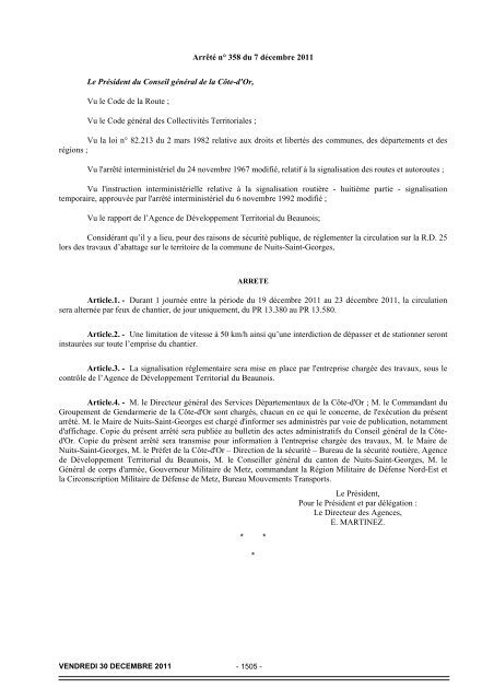 DÃ©cembre 2011 - Bulletin des actes administratifs - Conseil gÃ©nÃ©ral ...