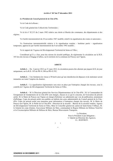 DÃ©cembre 2011 - Bulletin des actes administratifs - Conseil gÃ©nÃ©ral ...