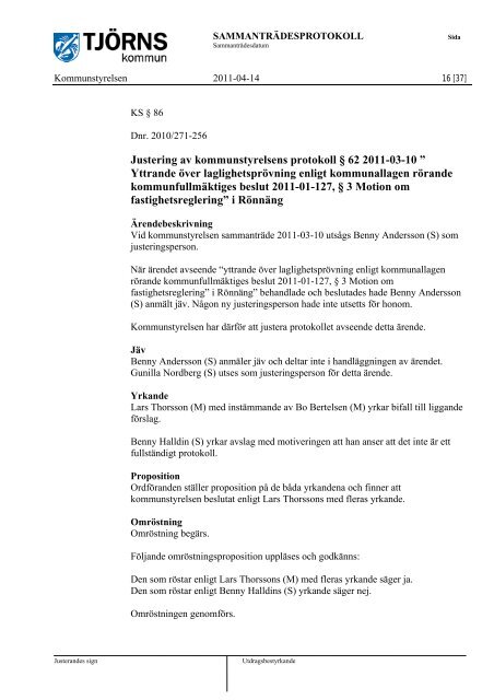 Kommunstyrelsens protokoll 2011-04-14 - TjÃ¶rns kommun