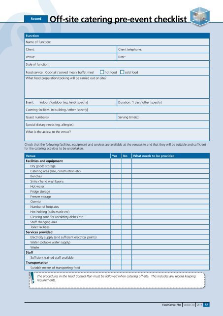 Food Control Plan Checklist - Tararua District Council