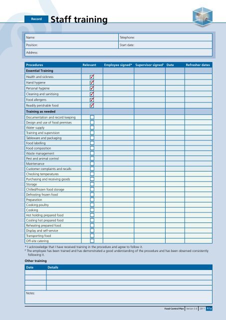 Food Control Plan Checklist - Tararua District Council