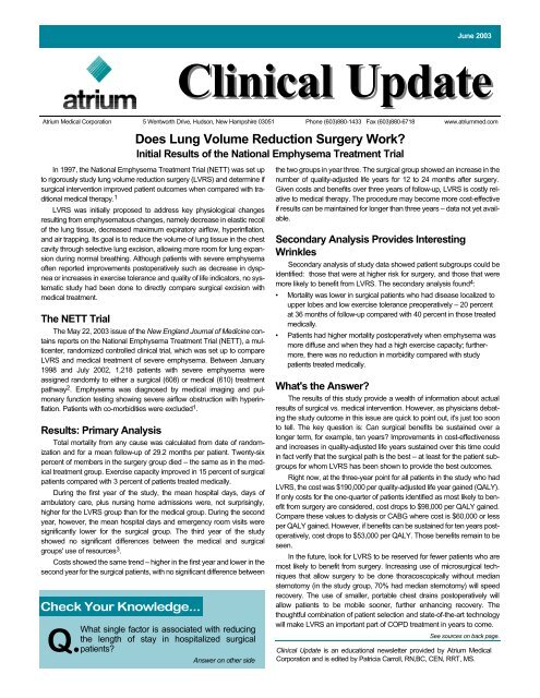 Clinical Update - Atrium Medical Corporation