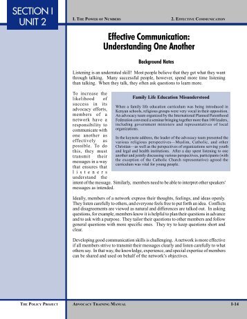 Unit 2. Effective Communication: Understanding ... - POLICY Project