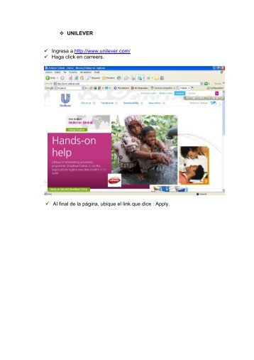 UNILEVER Ingresa a http://www.unilever.com/ Haga click en ...