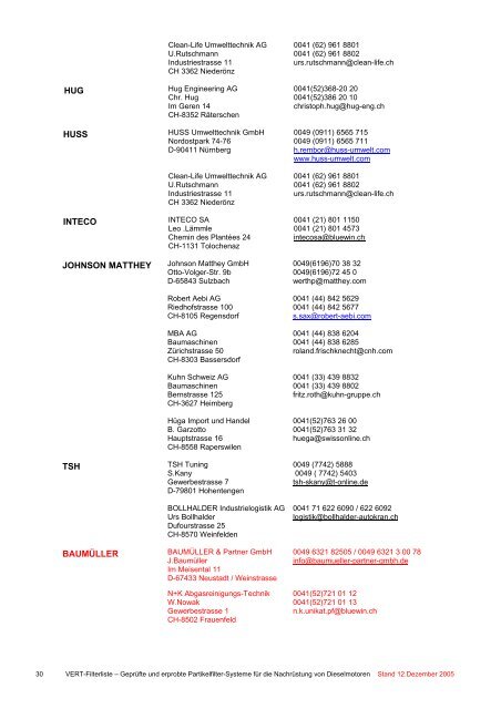 VERT-FILTERLISTE Geprüfte und erprobte Partikelfilter ... - KSE Bern