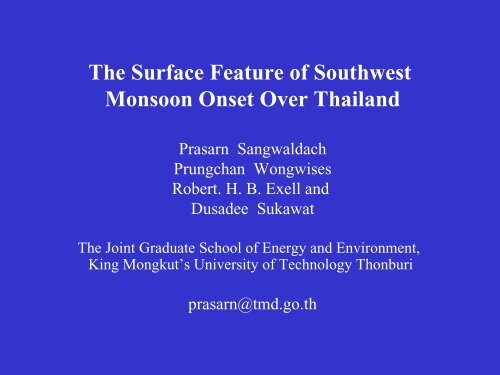 The Surface Features of Southwest Monsoon Onset over Thailand