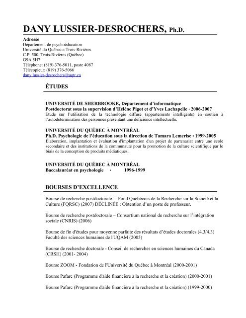 Curriculum Vitae Dany Lussier-Desrochers - UniversitÃ© du QuÃ©bec