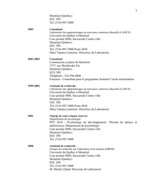 Curriculum Vitae Dany Lussier-Desrochers - UniversitÃ© du QuÃ©bec