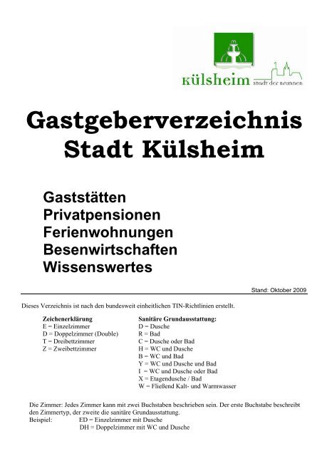 Gastgeberverzeichnis Stadt Külsheim Gaststätten Privatpensionen ...