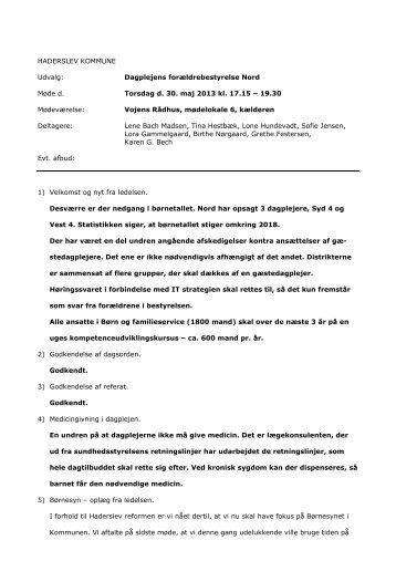 referat 30. maj 2013 - Haderslev Kommunale Dagpleje