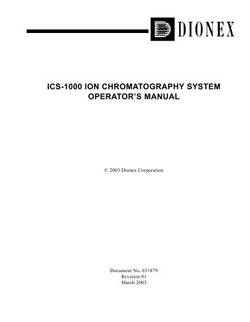 ICS-1000 Ion Chromatography System Operator's Manual