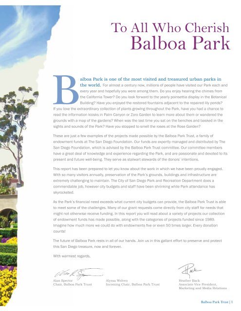 Balboa Park Trust | 1 - The San Diego Foundation